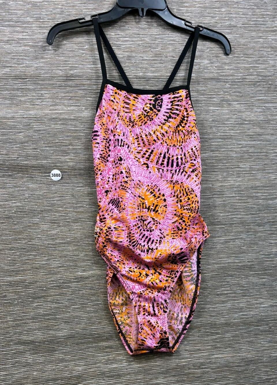Speedo Endurance Women’s One-Piece Swimsuit Size 34 Pink Abstract Strappy Back